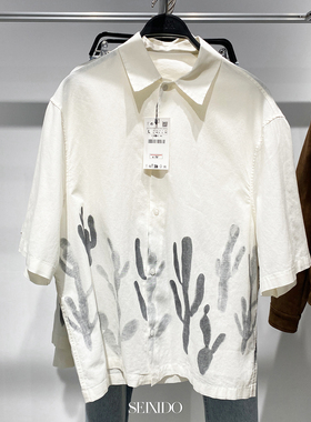 柜399！夏季男装混纺透气宽松休闲短袖衬衫半袖印花衬衣 5694/271