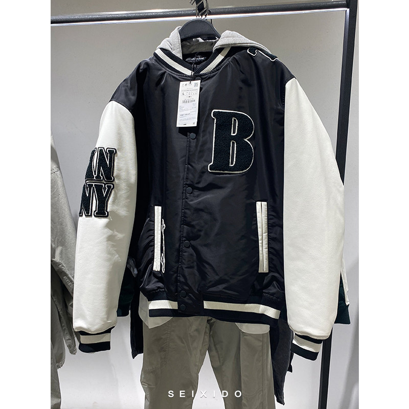 ZA可拆连帽刺绣棉服夹克外套