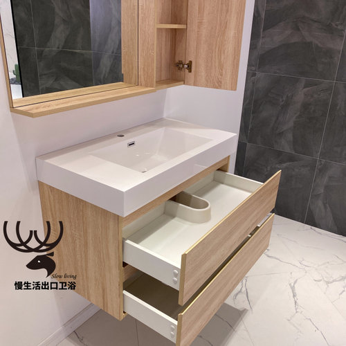 日式一体式台盆实木抽屉浴室柜