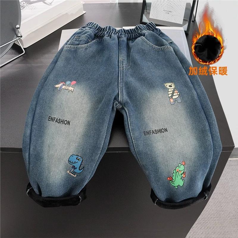 儿童秋冬季新款加绒加厚牛仔1裤男女童休闲1裤宝宝一体绒保暖长裤