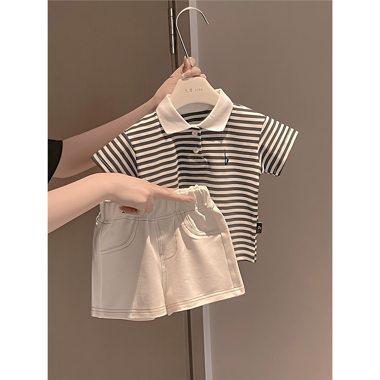儿童夏天衣服可爱条纹短袖短裤套装洋气裤子亲子家庭夏装两件套