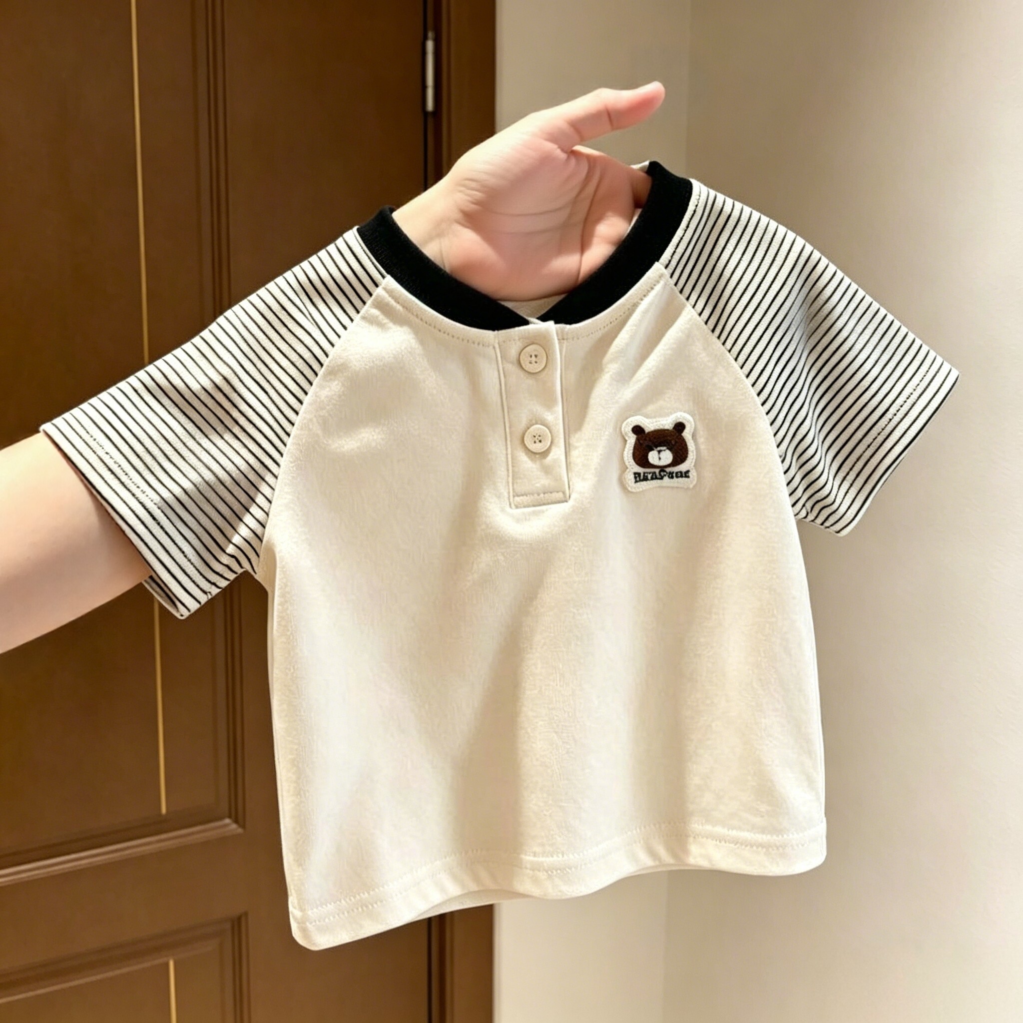 儿童夏季韩版百搭纽扣POLO拼色短袖男女童T恤夏装亲子家庭上衣潮
