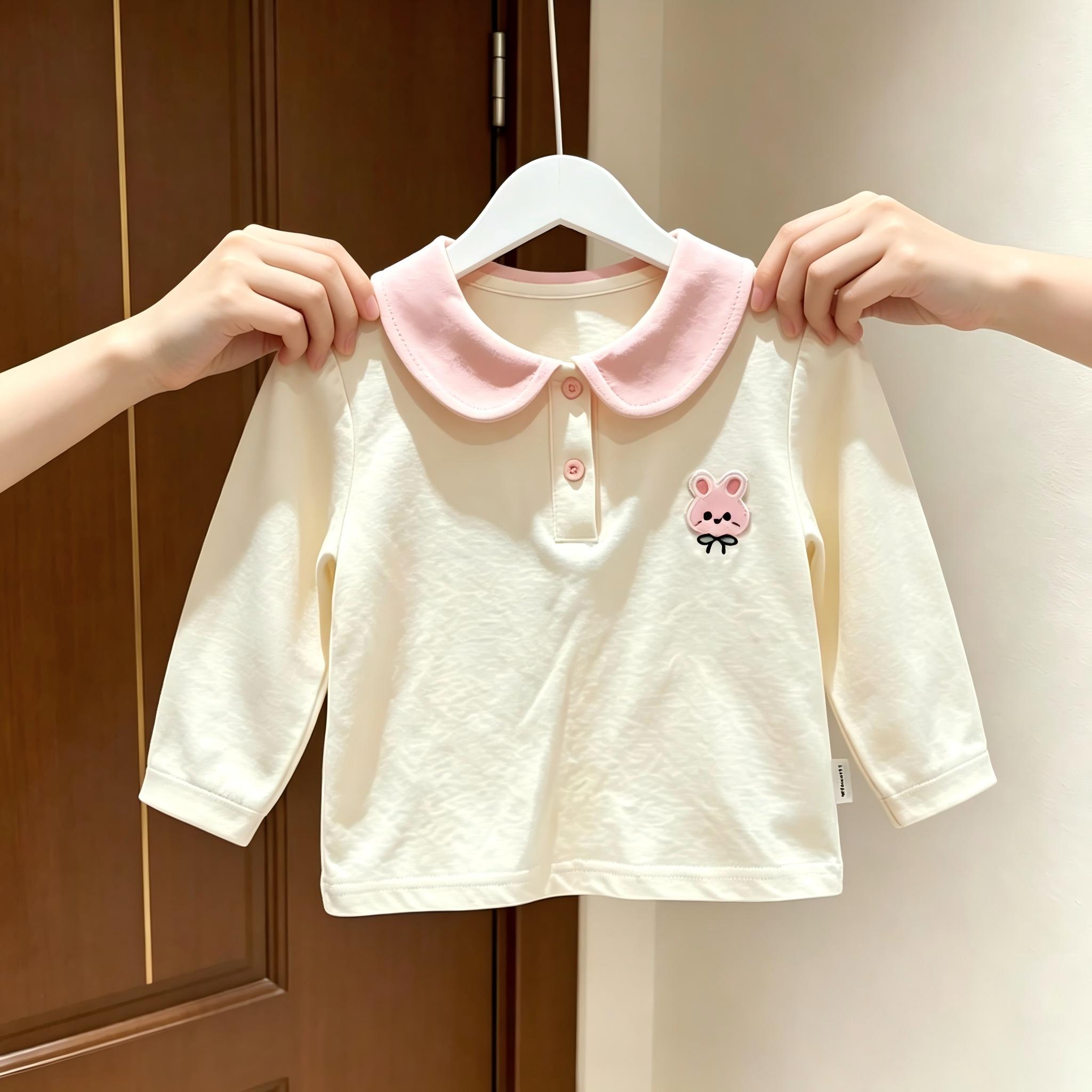 女童春秋季卡通洋气可爱兔子polo长袖儿童装亲子家庭女孩休闲上衣