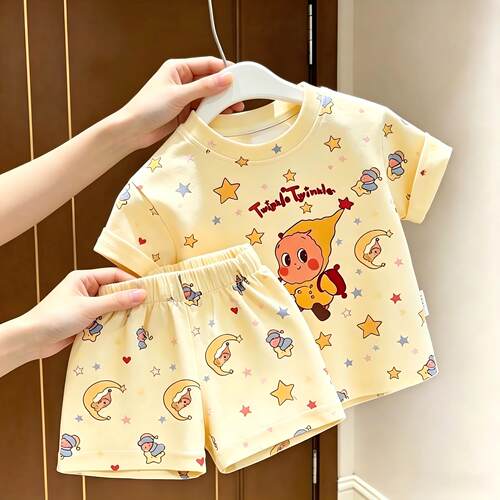 儿童夏季星星人卡通短袖短裤套装