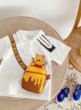 男女童夏季纯棉新款plol短袖儿童宝宝卡通维尼熊翻2领T3恤上衣