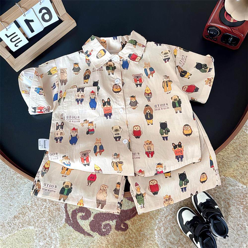 2025夏季新品~男女童短袖衬-衫洋气套装儿童宝宝时尚百搭两件套