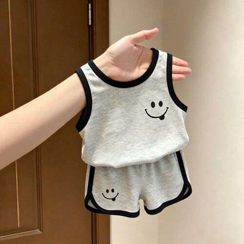 儿童夏季洋气笑脸背心短裤套装