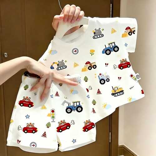 儿童夏季卡通小汽车短袖睡衣套装