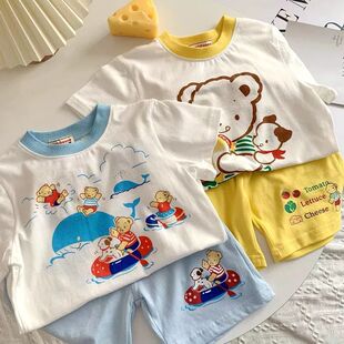 男女童夏季纯棉套装2025新款中小童短袖T恤洋气上衣短裤两件套潮