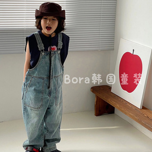 新款 波拉bora韩国童装 子2023夏季 胖 男女儿童裤 宝宝牛仔炸街背带裤