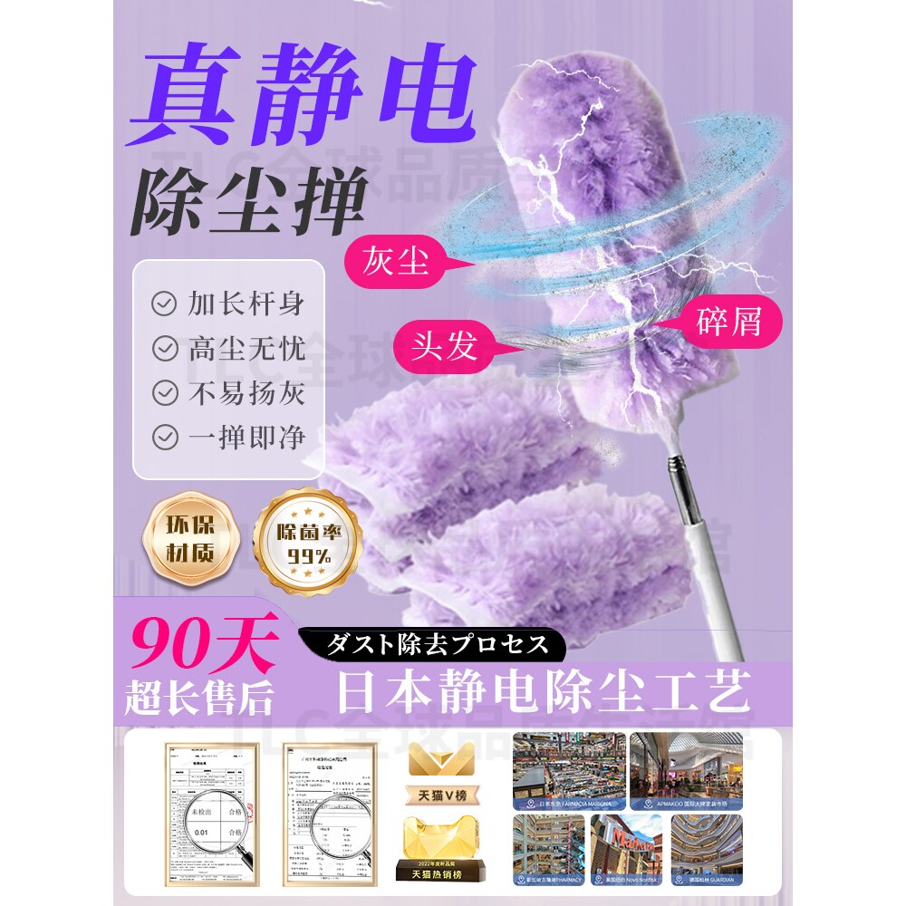 【静电除尘掸】扫灰家用不扬尘长短两用可伸缩天花板灰尘清理神器
