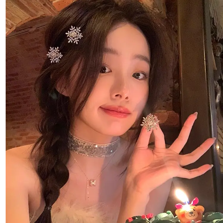 精致雪花珍珠发夹女侧边小夹子鸭嘴夹前额刘海夹发饰头饰高级感XW