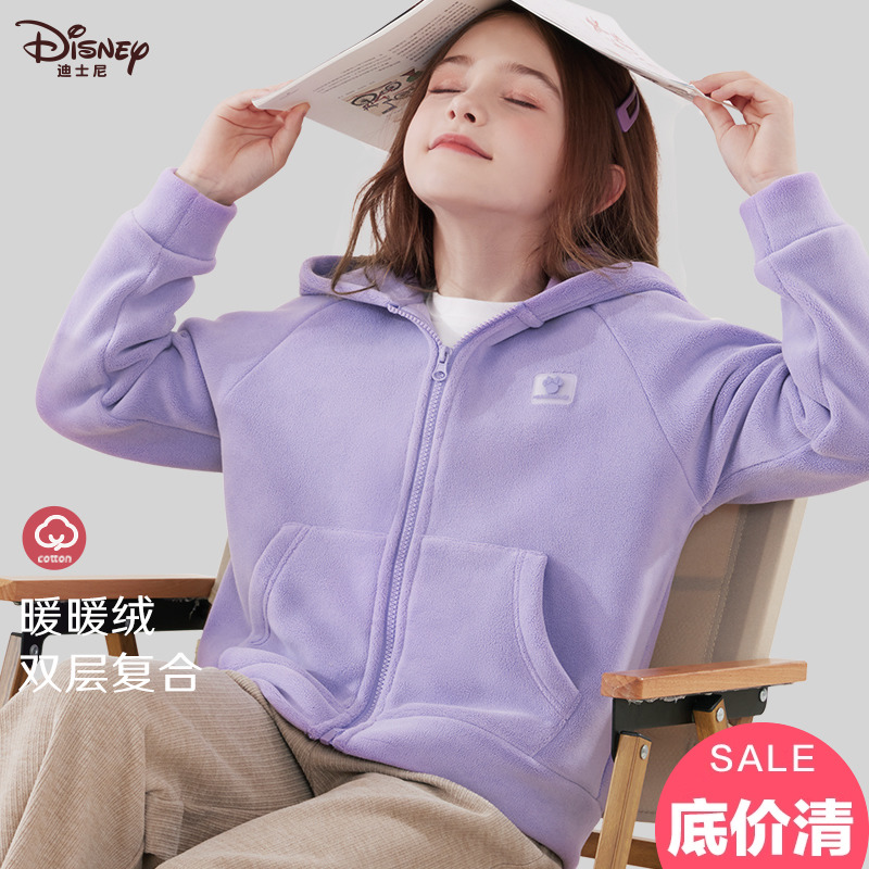 迪士尼加绒加厚秋冬连帽女童外套
