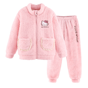 清仓儿童睡衣秋冬季2023新款儿童睡袍家居服女童套装加绒加厚保暖