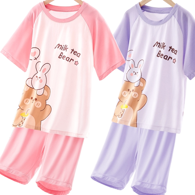 多妙屋冰丝莫代尔夏季男女童睡衣