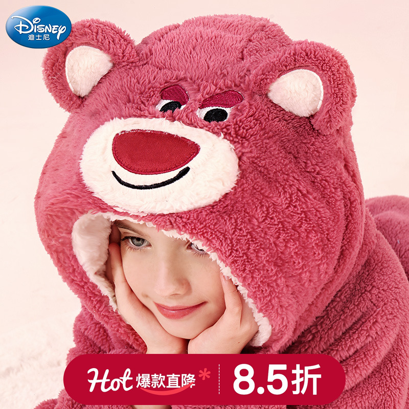 迪士尼女童珊瑚绒睡衣套装草莓熊