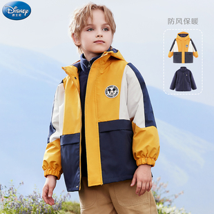 迪士尼男童外套儿童装 防风衣加绒 保暖两件户外三合一中大童春天装