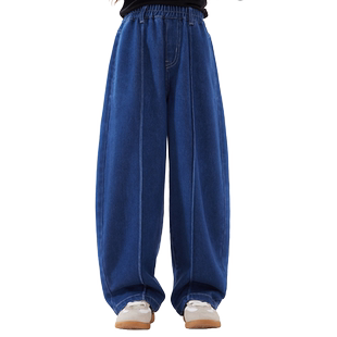 女童牛仔裤秋冬儿童裤子亲子休闲裤洋气直筒裤加绒弯刀裤童装