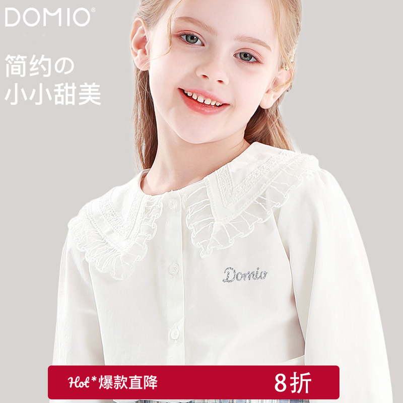 女童白衬衫长袖秋装儿童衬衣纯棉2025新款洋气大童春秋上衣娃娃衫