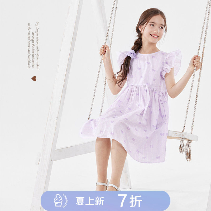 女童连衣裙夏季纯棉儿童裙子2026新款夏装中大童洋气飞袖公主裙