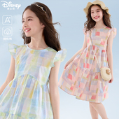 中大童洋气飞袖 迪士尼女童连衣裙夏季 纯棉儿童裙子2026新款 公主裙