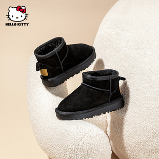 凯蒂猫童鞋女童冬季厚底加绒保暖短棉靴休闲棉鞋防滑中大童雪地靴