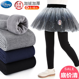 迪士尼女童裙褲 裙秋冬公主裙子假兩件一體絨秋裝 子加絨兒童打底褲