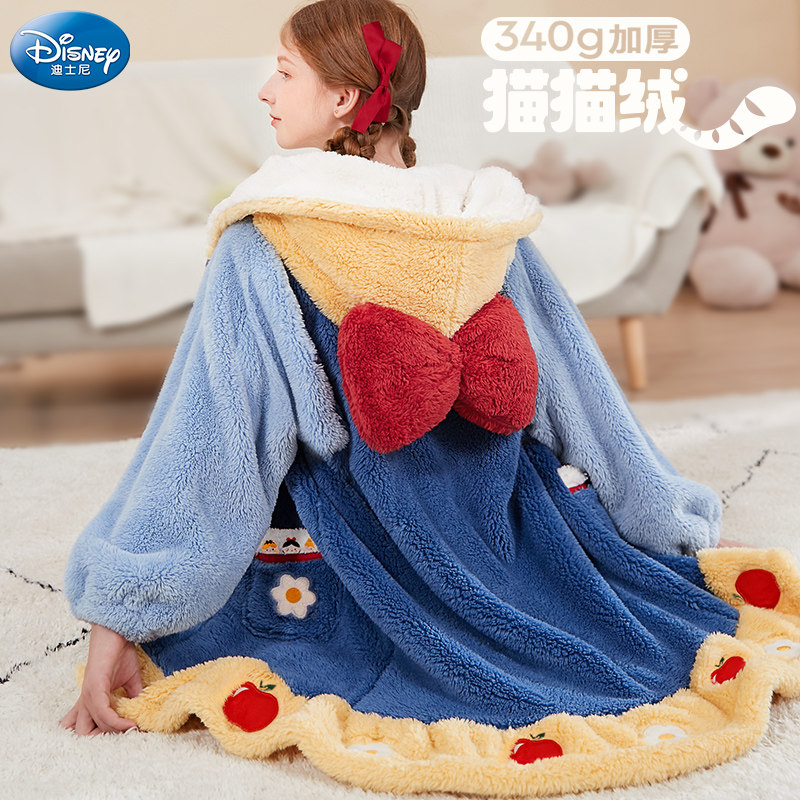 女童睡衣秋冬儿童睡袍白雪公主珊瑚绒家居服法兰绒加绒厚女孩亲子