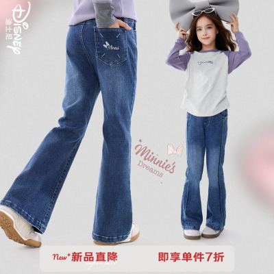 迪士尼女童牛仔裤秋装新款喇叭裤