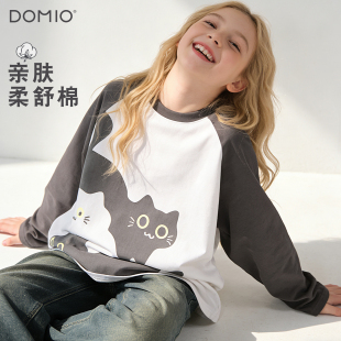 大童猫咪上衣青少年洋气童装 打底衫 T恤儿童春季 多妙屋女童长袖