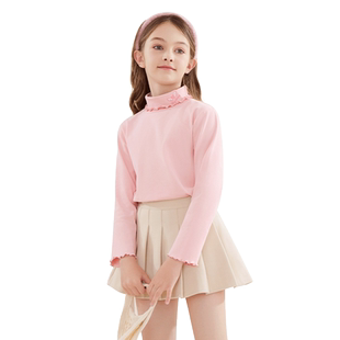 女童打底衫秋冬装儿童长袖T恤新款大童白色上衣春季半高领童装