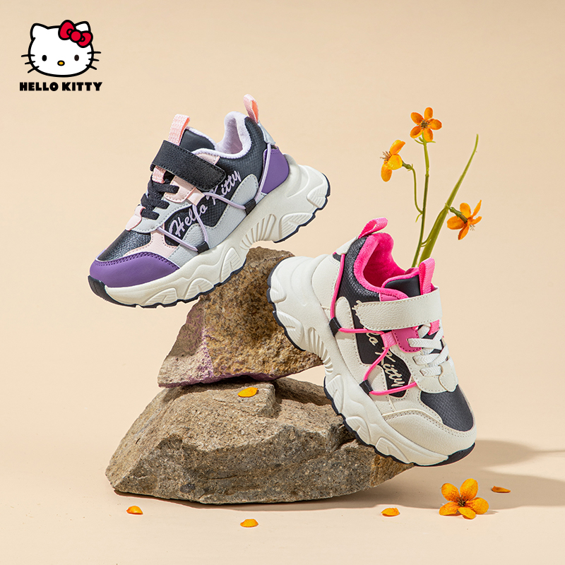 凯蒂猫运动鞋女童2025新款冬季加绒保暖中大童鞋老爹鞋女孩跑步鞋