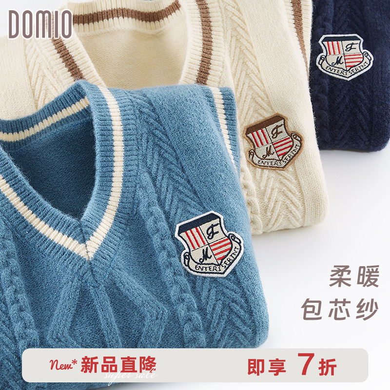 男童马甲秋冬新款儿童针织坎肩中大童背心学院风男孩毛衣马夹冬装
