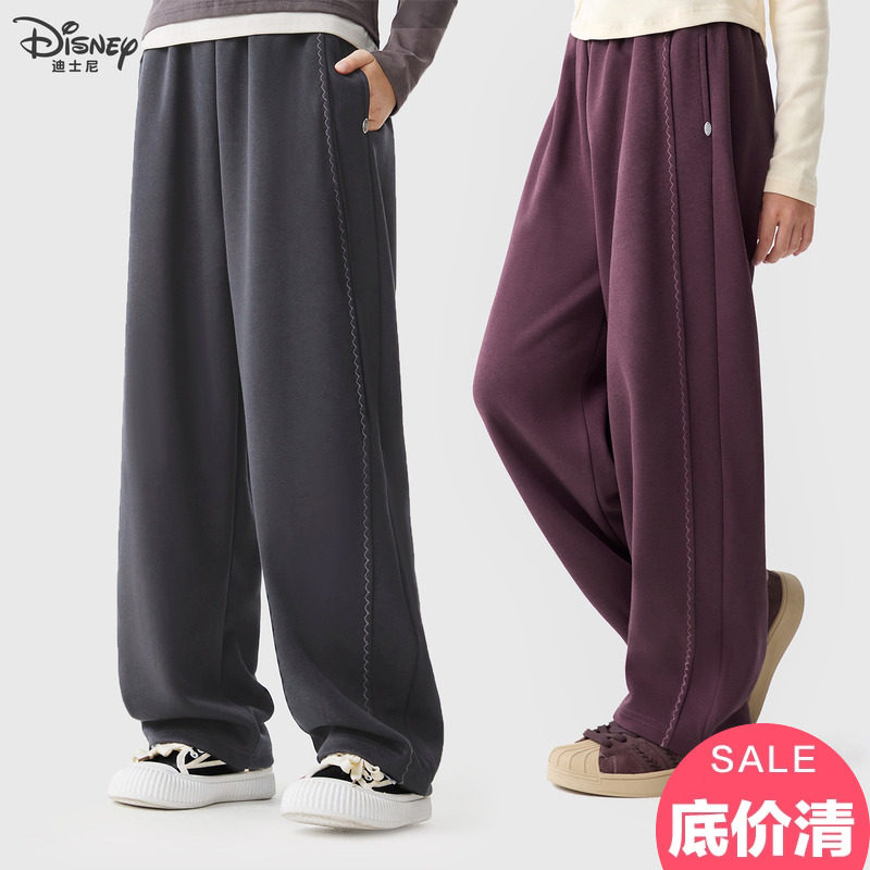 迪士尼女童裤子春秋季新款直筒裤儿童洋气卫裤大童休闲阔腿裤童装