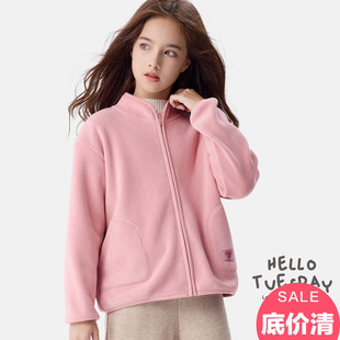 迪士尼女童外套秋冬款儿童棒球服中大童摇粒绒开衫洋气上衣童装
