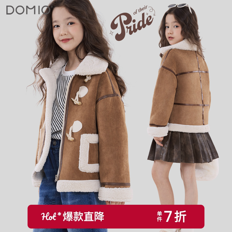 女童外套秋冬儿童羊羔绒上衣亲子棉服皮毛中大童一体加绒厚外衣