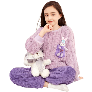 清仓儿童睡衣套装女童家居服内衣裤加绒加厚男童秋冬珊瑚绒法兰绒