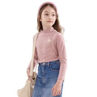 女童打底衫儿童秋冬装新款长袖T恤中大童半高领春装加绒加厚上衣