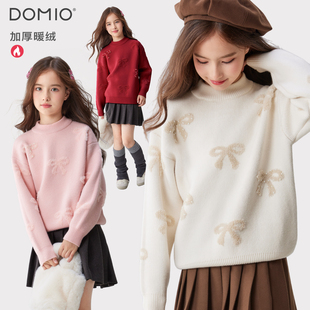 女童毛衣儿童秋冬新款针织打底衫大童加绒加厚毛线衣红色拜年童装