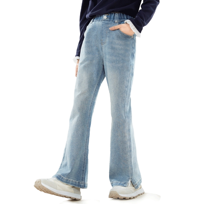 女童牛仔喇叭裤25春新款冬加绒儿童一体绒长裤中大童弹力裤子