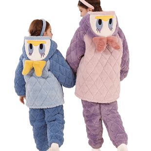 儿童睡衣套装加绒加厚夹棉男童秋冬女童家居服珊瑚绒法兰绒中大童