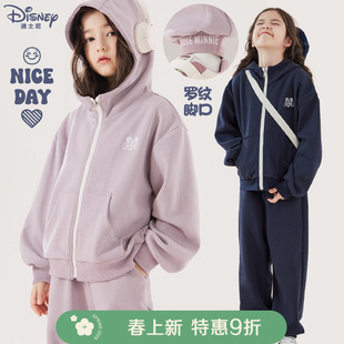 加絨童裝 迪士尼女童套裝 2025春秋兒童運(yùn)動(dòng)衛(wèi)衣衛(wèi)褲 中大童外套冬季