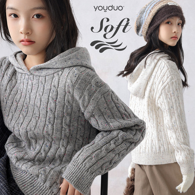 2025秋冬新款女童连帽针织毛衣