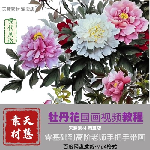 牡丹国画视频课现代风格从零基础到精通全套自学素材源文件