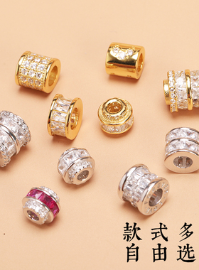 S925纯银镀金镶钻隔珠转运珠