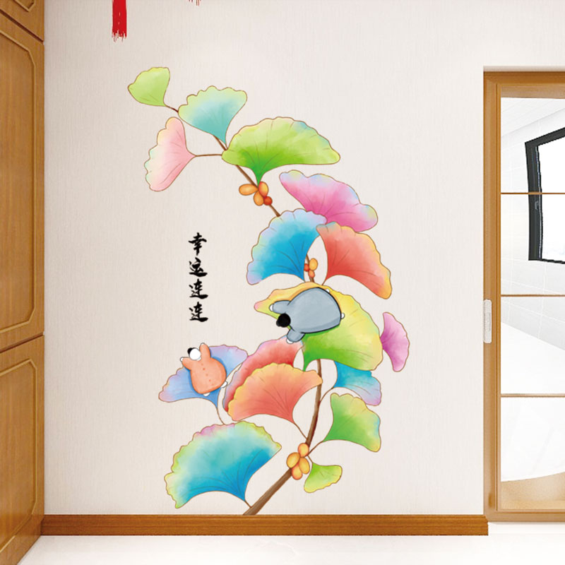 防水防晒好贴银杏树幸运连连自粘墙贴纸贴画中式国风玄关古典装饰图片
