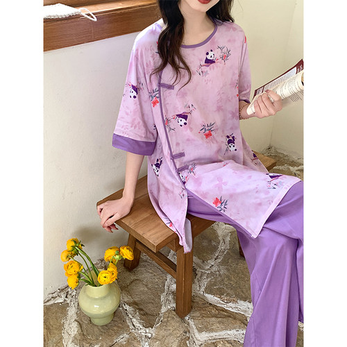 中式国风清汉女棉绸套装可外穿