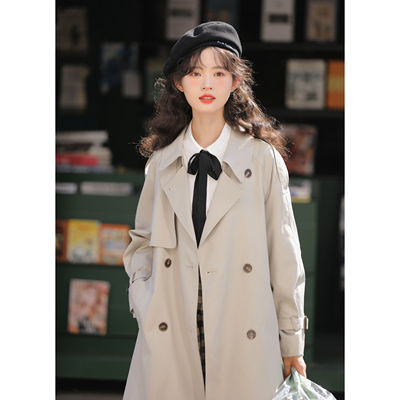 taobao agent Long colored autumn trench coat, jacket, 2023 collection, high-end, bright catchy style, suitable for teen, maxi length