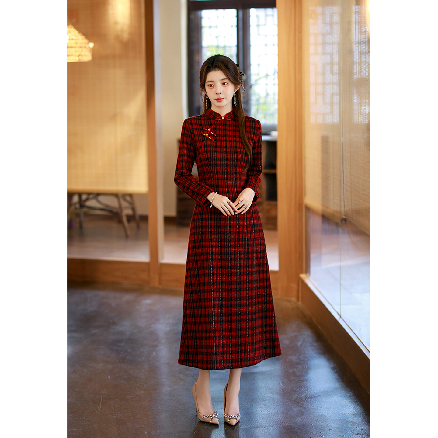 红色新中式旗袍2025新款