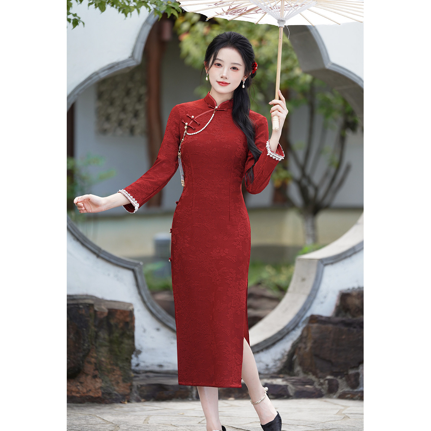 红色旗袍2025年新款女新中式日常可穿绝美秋季新娘结婚高级感长款